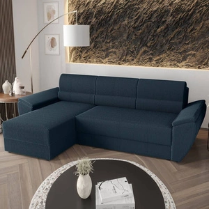 Rohová pohovka s funkcí spaní Fogu II modrá levá stylová rohová pohovka s pohodlnými područkami a kontejnerem na lůžkoviny