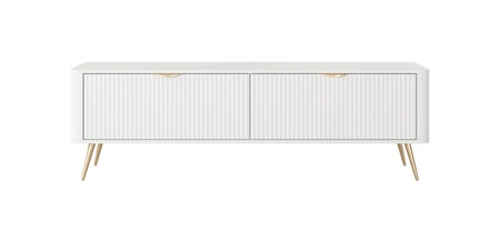 RTV skříňka Lante 163 cm bílá designová TV skříňka v módním stylu zaoblené hrany masivního vkusného rýhovaného čela