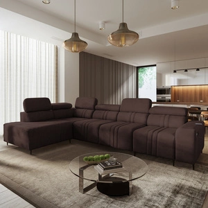 Rohová pohovka s funkcí spaní Castel XI hnědá levá rohová pohodlná pohovka s úložným prostorem na lůžkoviny odolná látka