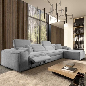 Rohová sedací souprava s funkcí spaní Viano XII Lux světle šedá pravá designová rohová sedací souprava do obývacího pokoje s pohodlným výsuvným podnožníkem