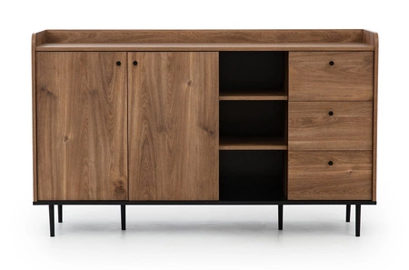 Komoda Apallo 150 cm dub brandy castello originální design vysoké okraje horní desky masiv na kovových nohách