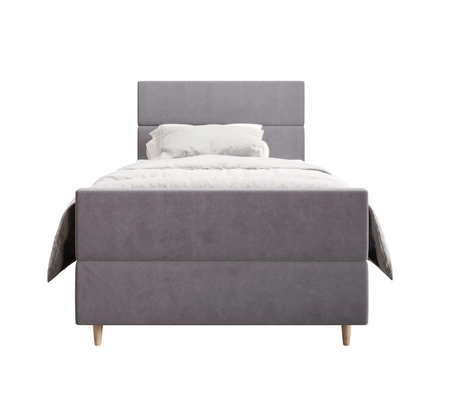 Kontinentální postel Benet 100x200 světle šedá v moderním skandinávském stylu s čalouněným čelem a nohou postele s úložným boxem