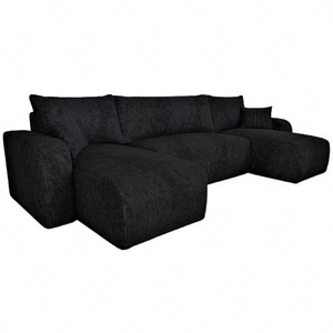 Rohová sedací souprava s funkcí spaní Fiesta U černá stylová rohová sedací souprava se zajímavým tvarem odolná manšestrová látka nádoba na lůžkoviny