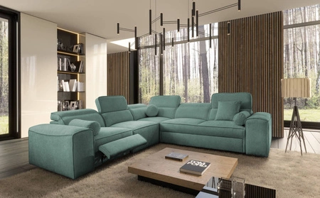 Rohová sedačka s funkcí spaní Viano III Lux patina levá moderní rohová sedačka do obývacího pokoje s výsuvnou podnožkou kontejner na ložní prádlo