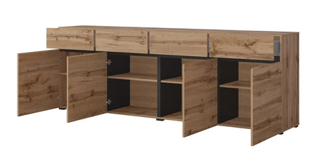 Komoda Cross 225 cm dub wotan jednoduchý tvar v moderním provedení ideální komoda do obývacího pokoje geometrický tvar