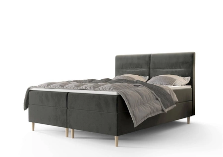 Šedá kontinentální postel Voltera 180x200 v moderním skandinávském stylu s výrazným čelem