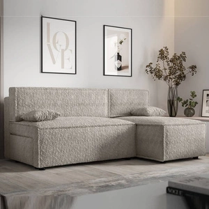 Rohová sedací souprava s funkcí spaní Brandon krémový pravý roh měkká tkanina s charakteristickou smyčkovou povrchovou nádobou na lůžkoviny