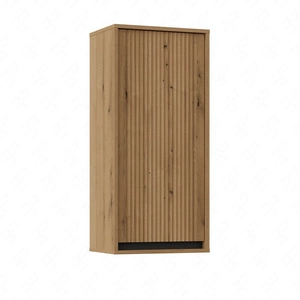 Závěsná skříňka Osaka 46 cm dub evoke / černá minimalistický design stylová vitrína do obývacího pokoje vkusné rýhované čelo