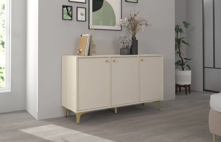 Komoda Kioto I 125 cm béžová minimalistická forma ideální komoda do ložnice, obývacího pokoje nebo pokoje teenagera zlaté doplňky