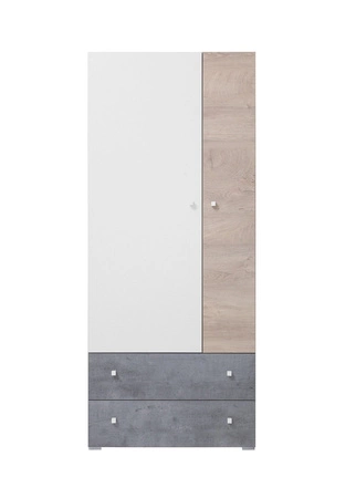 Šatní skříň Epsilon 80 cm beton / bílá / dub ideální do pokoje pro mládež funkční skříň se zásuvkami
