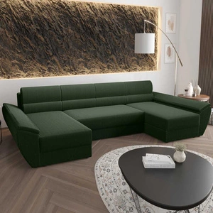 Rohová sedací souprava s funkcí spaní Fogu U IV zelená pohodlná a funkční rohová sedací souprava do obývacího pokoje se zajímavým designem trojrozměrné látky