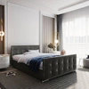 Čalouněná postel Alford 180x200 šedá s kontejnerem v moderním skandinávském stylu s prošívaným podhlavníkem a podnožkou s krystaly