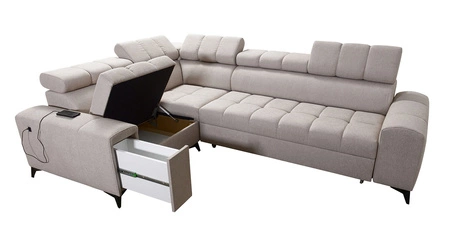 Rohová sedací souprava s funkcí spaní Bolmso II béžová levá rohová sedací souprava s kontejnerem na ložní prádlo s plnovýsuvnou zásuvkou v boční části nábytku