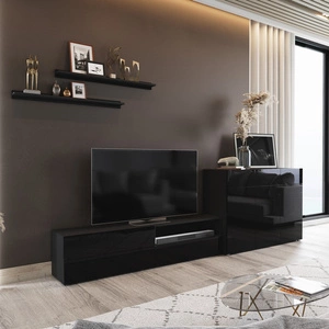 Aliartos černý / černý lesk moderní design systém push to open pro dvířka a zásuvky nábytková sestava s komodou