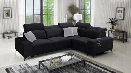 Kelly Sleek II černá pravá rohová sedačka s funkcí spaní elegantní rohová sedačka do obývacího pokoje z odolné tkané látky