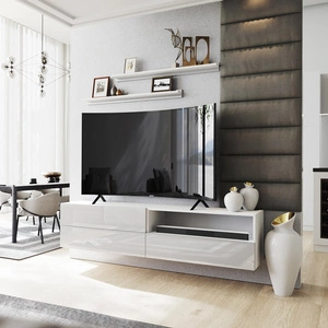 Nástěnná skříňka RTV Neo 172 cm bílá / bílý lesk s policemi Stylová designová TV skříňka s vysoce lesklými čely