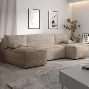 Rohová sedací souprava s funkcí spaní Brandon U béžový kontejner na lůžkoviny měkká tkanina s výrazným smyčkovým povrchem