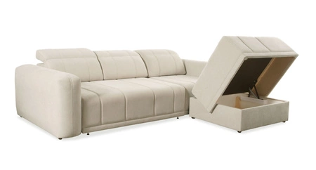 Rohová sedací souprava s funkcí spaní Cetara krémová pravá strana stylový design pohodlné posuvné opěrky zad nastavitelné opěrky hlavy