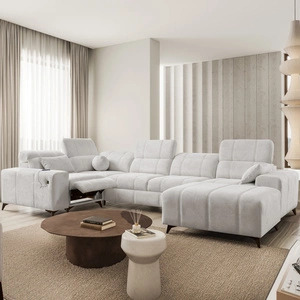 Penejos IV Lux rohová pohovka s funkcí spaní šedý jasan pravostranná stylová rohová pohovka s pohodlnou výsuvnou podnožkou