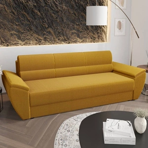 Fogu Bis rozkládací pohovka medová stylová pohovka s pohodlnými područkami manšestrové čalounění látka na lůžkoviny kontejner