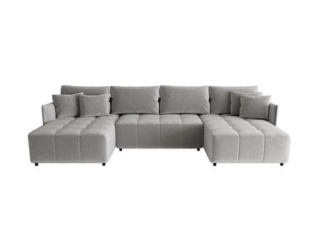 Rohová sedací souprava s funkcí spaní Oroso U světle šedý kontejner na lůžkoviny měkká sametová tkanina s hydrofobní vrstvou dekorativní prošívání