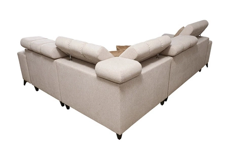 Rohová sedací souprava s funkcí spaní Bolmso II šedá pravostranná rohová sedací souprava se zásuvkou na lůžkoviny s plným výsuvem v boční části nábytku