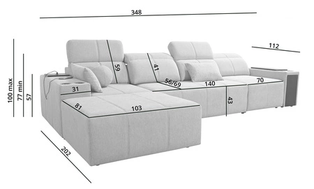 Rohová sedací souprava s funkcí spaní Tesalia XII hnědá levá moderní design pohodlný posuvný opěrák zásuvka v boku nábytku