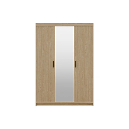 Zrcadlová šatní skříň Rene 133 cm olejovaný dub prostorná šatní skříň do ložnice zvýrazněná přírodními barvami stylové černé úchytky