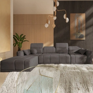 Rohová sedací souprava s funkcí spaní Cetara XII šedohnědá levá stylový design pohodlná posuvná opěradla dvě nádoby na lůžkoviny