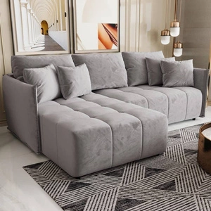 Rohová pohovka s funkcí spaní Oroso světle šedá levá pohovka měkká sametová tkanina s hydrofobním potahem nádoba na lůžkoviny