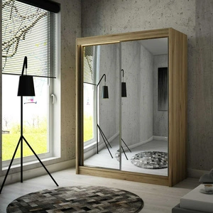 Posuvná šatní skříň Avila 150 cm dub zlatý řemeslný ergonomická a velmi funkční šatní skříň v moderní podobě s geometrickými tvary