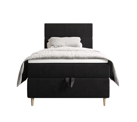 Kontinentální postel Bing 90x200 grafit v moderním skandinávském stylu s čalouněným čelem postele s úložným boxem