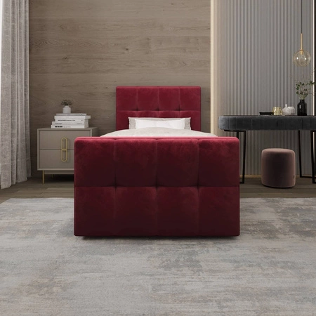 Vínová kontinentální postel Manhattan 100x200 v moderním skandinávském stylu s čalouněným čelem a nohou postele s úložným boxem