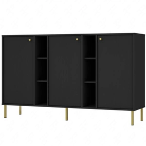 Komoda Kioto II 158 cm černá grafitová moderní design jednoduchý tvar obohacený zlatými úchyty stabilní kovová základna