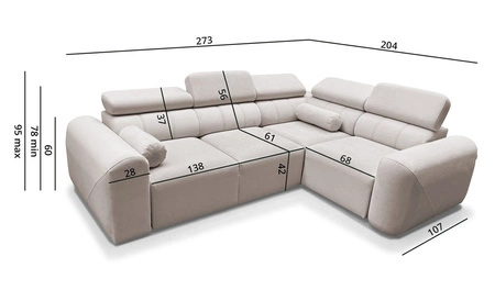Cantare II rohová pohovka s funkcí spaní tmavě béžová pravá strana pohodlná rohová pohovka do obývacího pokoje se stylovým charakterem měkká látka