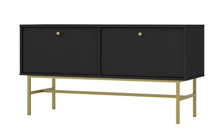 RTV skříň Kioto III 121 cm černá grafitová elegantní skříň s dvířky otevíranými dolů zlatý kovový rám