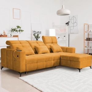 Rohová pohovka s funkcí spaní Laredo žlutá pravý roh pohodlná a stylová rozkládací pohovka s kontejnerem na lůžkoviny