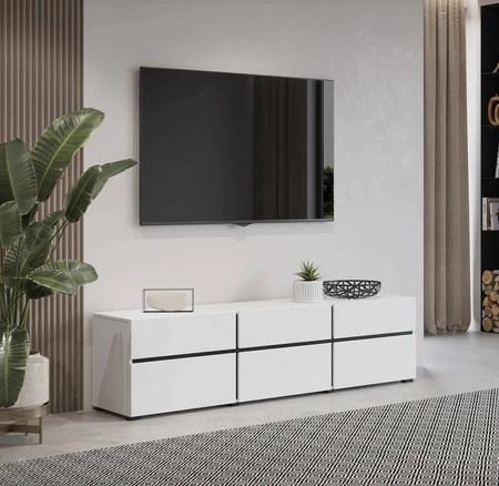 RTV skříňka Cross 180 cm bílá moderní design ideální skříňka do obývacího pokoje a obýváku geometrický tvar