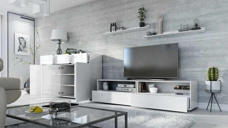 Pitagorio bílá / bílý lesk moderní design systém push to open pro dveře a zásuvky nábytková sestava s komodou