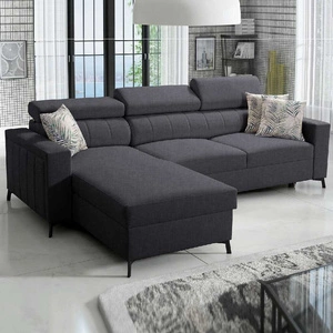 Rozkládací pohovka Savona grafitová levá pohodlná a elegantní rohová pohovka s nastavitelnými opěrkami hlavy dekorativní prošívání