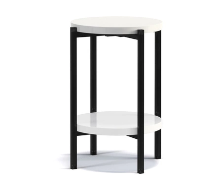 Kulatý konferenční stolek 44 cm Sampi bílý lesk s přídavnou policí světlý design kovová podnož nádherná dekorace každého interiéru