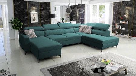 Rohová sedací souprava s funkcí spaní Savona VI tyrkysová levá elegantní a pohodlná rohová sedací souprava do obývacího pokoje se dvěma nádobami na lůžkoviny 