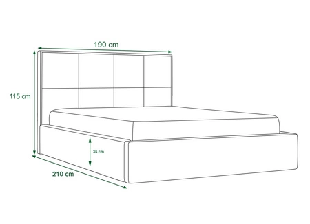 Čalouněná postel Bauru 180x200 lahvově zelená s úložným boxem v moderním skandinávském stylu s prošívaným podhlavníkem s krystaly