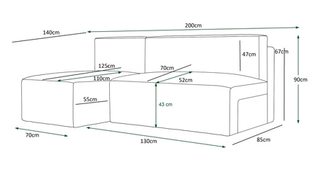 Rozkládací pohovka Brandon grafit levá měkká tkanina s výraznou smyčkovou povrchovou nádobou na lůžkoviny