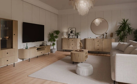 Vitrína Ovalio 97 cm dub cremona stylový design bezpečné tvrzené sklo vitrína oválného tvaru s ozdobným frézováním