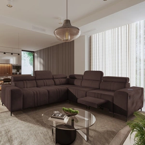 Rohová sedačka s funkcí spaní Castel III Lux hnědá pravý roh mimořádně pohodlná rohová sedačka do obývacího pokoje s výsuvnou opěrkou nohou