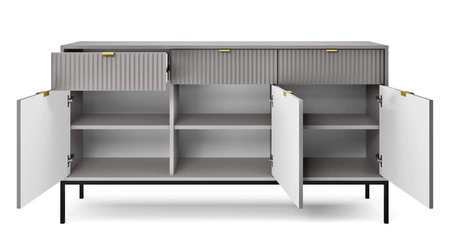 Šedá zásuvková komoda Lovro 154 cm Moderní design potěší milovníky osobitých interiérů