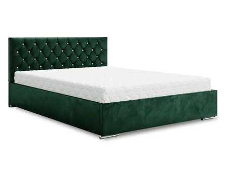 Čalouněná postel Bauru 180x200 lahvově zelená s úložným boxem v moderním skandinávském stylu s prošívaným podhlavníkem s krystaly