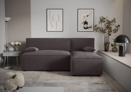 Rohová sedací souprava s funkcí spaní Brandon graphite pravá strana měkká tkanina s charakteristickou smyčkovou povrchovou nádobou na lůžkoviny