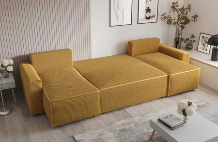 Rohová sedací souprava s funkcí spaní Brandon U Bis tyrkysový kontejner na lůžkoviny područky látka s výrazným smyčkovým povrchem